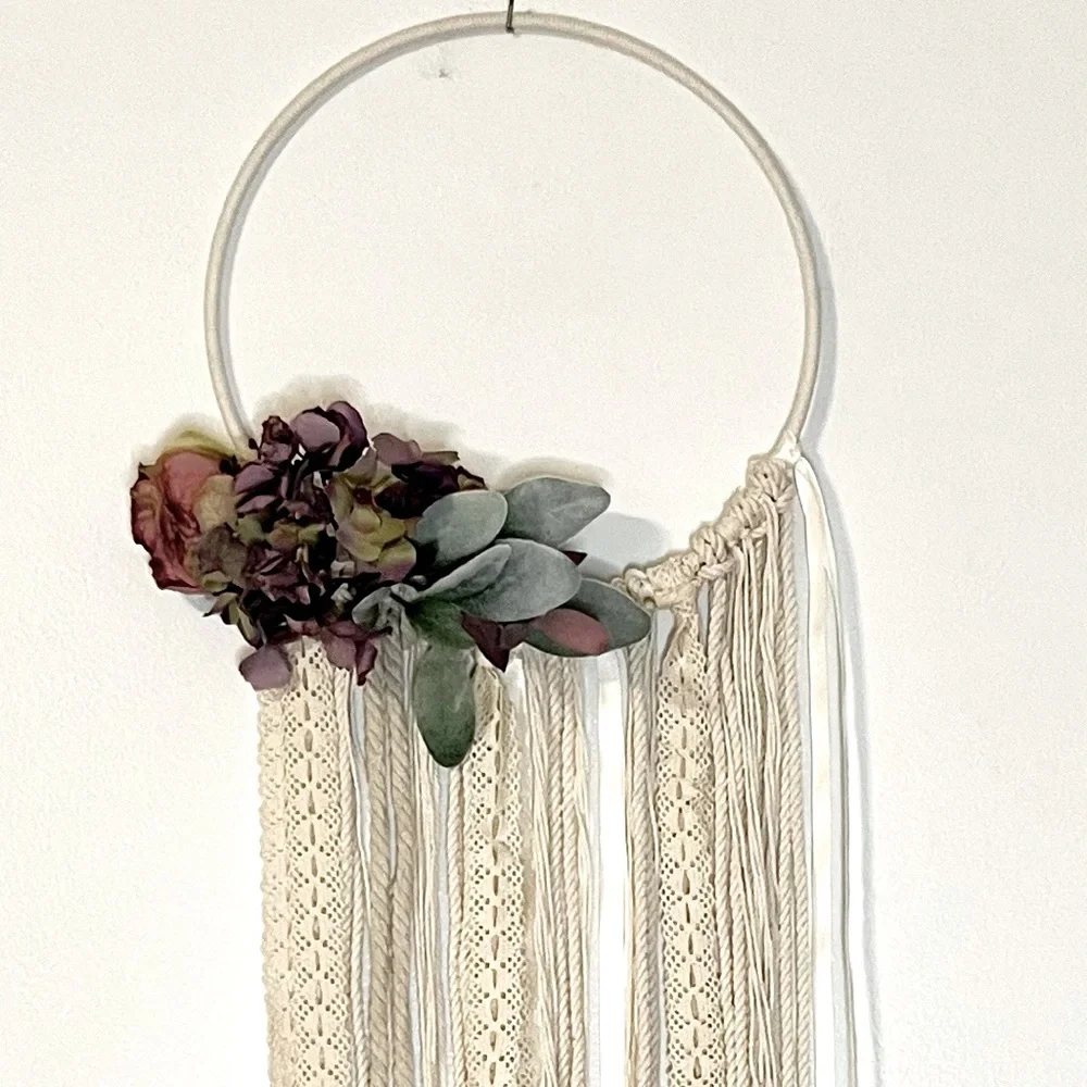 Bohemian Handmade Floral Macrame Wall Hanging Art Deco Wreath